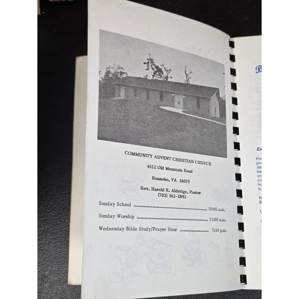 Community Advent Christian Church Cookbook Roanoke,‎ Virginia 1985 Local
